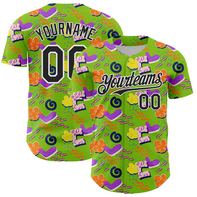Custom Neon Green Black-White 3D Pattern Design Funny Cartoon Cloud Rain Authentic Baseball Jersey