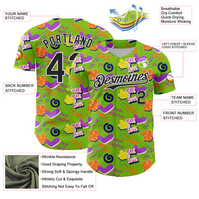 Custom Neon Green Black-White 3D Pattern Design Funny Cartoon Cloud Rain Authentic Baseball Jersey
