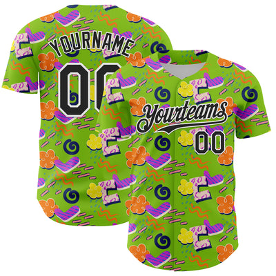Custom Neon Green Black-White 3D Pattern Design Funny Cartoon Cloud Rain Authentic Baseball Jersey