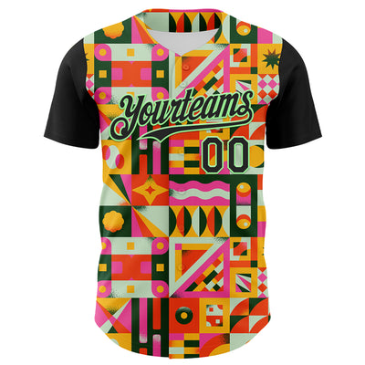 Custom Black Pea Green 3D Ambartive Abstract Shapes Pattern Authentic Baseball Jersey