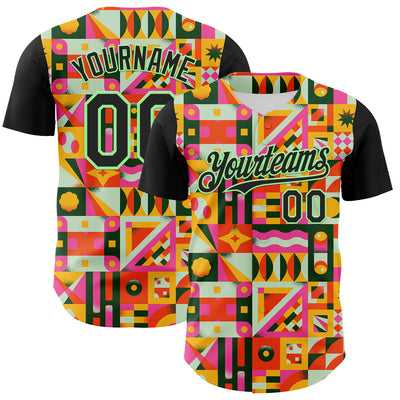 Custom Black Pea Green 3D Ambartive Abstract Shapes Pattern Authentic Baseball Jersey