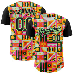 Custom Black Pea Green 3D Ambartive Abstract Shapes Pattern Authentic Baseball Jersey