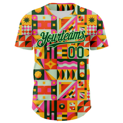 Custom Yellow Green-Pea Green 3D Ambartive Abstract Shapes Pattern Authentic Baseball Jersey