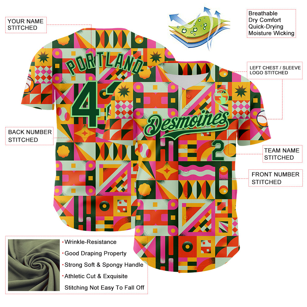 Custom Yellow Green-Pea Green 3D Ambartive Abstract Shapes Pattern Authentic Baseball Jersey
