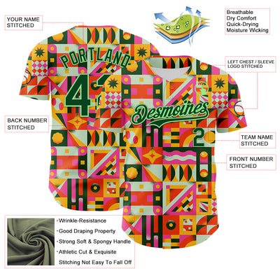 Custom Yellow Green-Pea Green 3D Ambartive Abstract Shapes Pattern Authentic Baseball Jersey