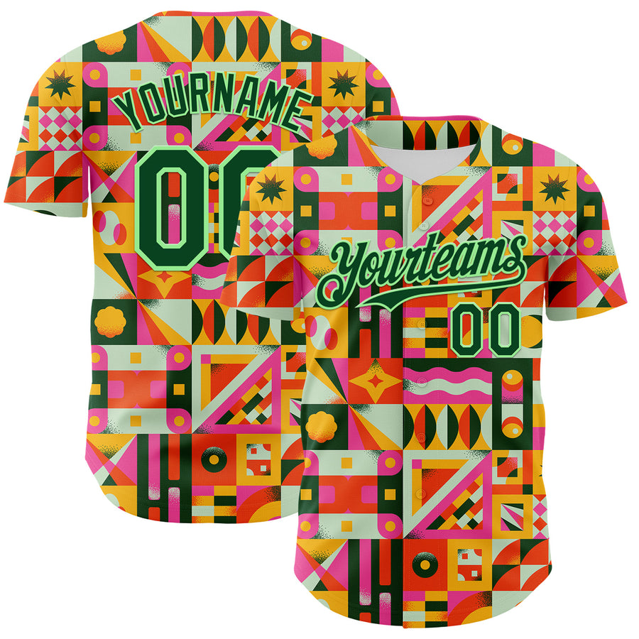 Custom Yellow Green-Pea Green 3D Ambartive Abstract Shapes Pattern Authentic Baseball Jersey