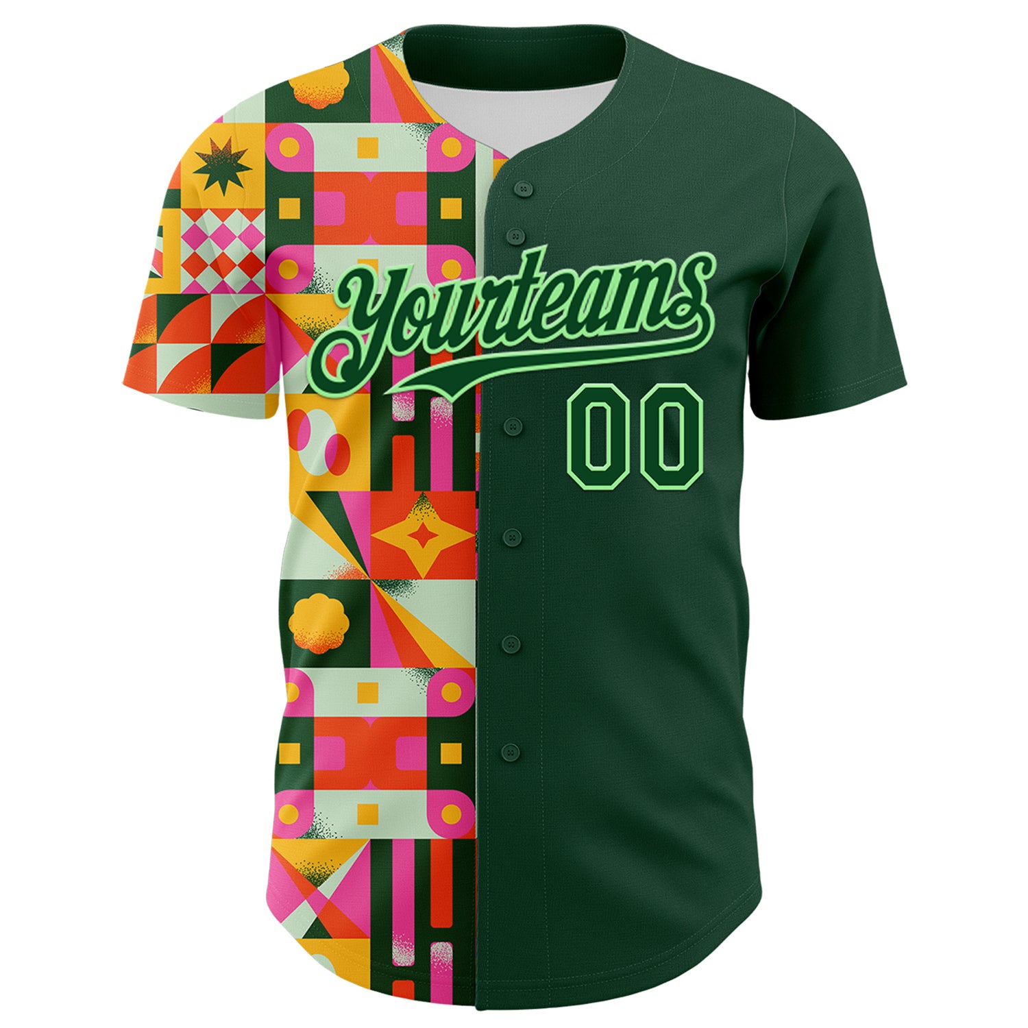 Custom Green Pea Green 3D Ambartive Abstract Shapes Pattern Authentic Baseball Jersey