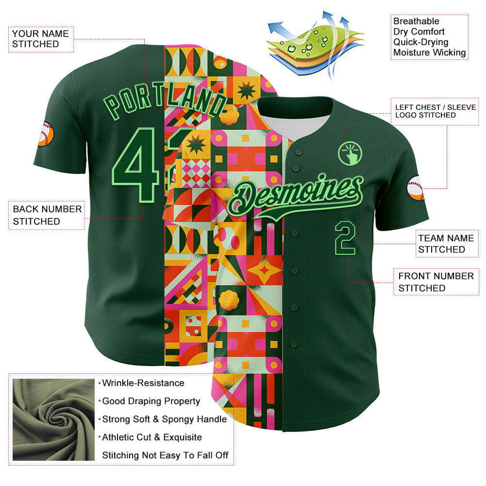 Custom Green Pea Green 3D Ambartive Abstract Shapes Pattern Authentic Baseball Jersey