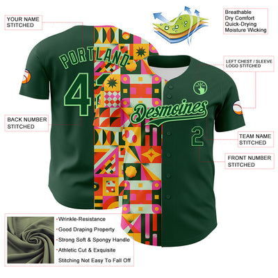 Custom Green Pea Green 3D Ambartive Abstract Shapes Pattern Authentic Baseball Jersey