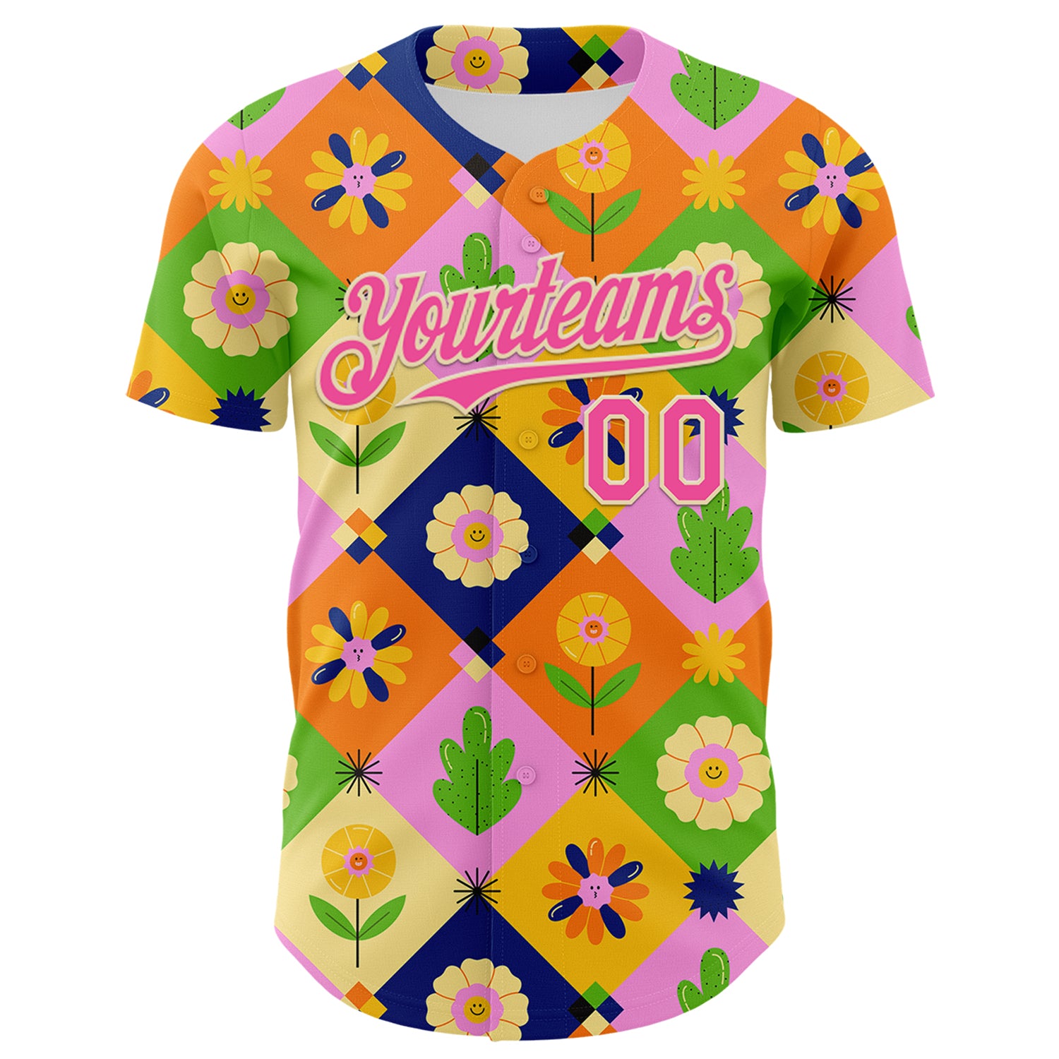 Custom Pink Cream 3D Ambartive Abstract Flowers Pattern Authentic Baseball Jersey