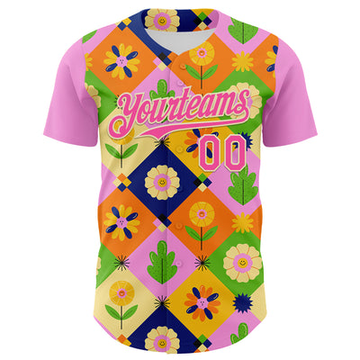 Custom Pink Cream 3D Ambartive Abstract Flowers Pattern Authentic Baseball Jersey