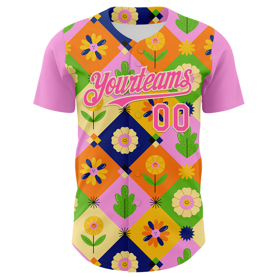 Custom Pink Cream 3D Ambartive Abstract Flowers Pattern Authentic Baseball Jersey