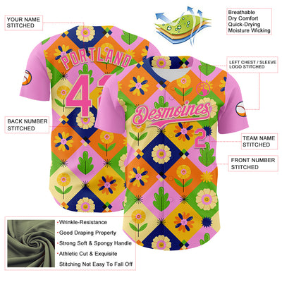 Custom Pink Cream 3D Ambartive Abstract Flowers Pattern Authentic Baseball Jersey