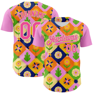 Custom Pink Cream 3D Ambartive Abstract Flowers Pattern Authentic Baseball Jersey