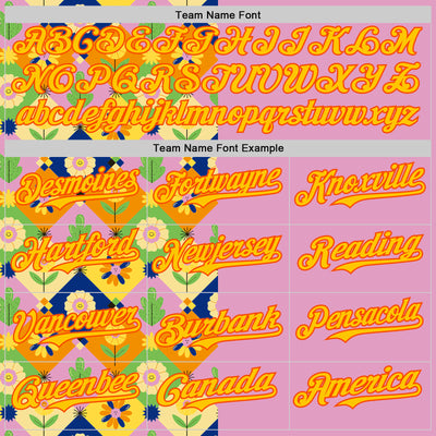 Custom Pink Yellow-Orange 3D Ambartive Abstract Flowers Pattern Authentic Baseball Jersey