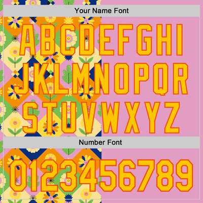 Custom Pink Yellow-Orange 3D Ambartive Abstract Flowers Pattern Authentic Baseball Jersey