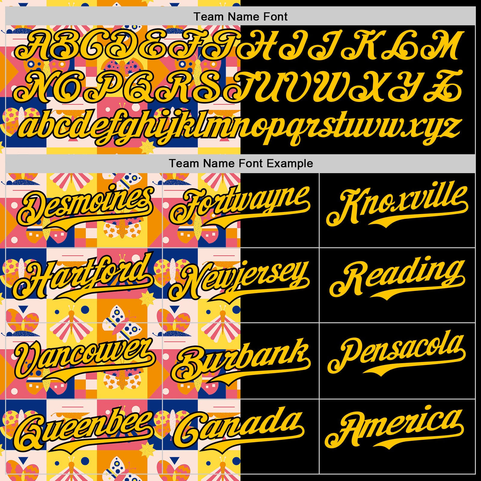 Custom Black Yellow 3D Ambartive Abstract Butterfly Pattern Authentic Baseball Jersey