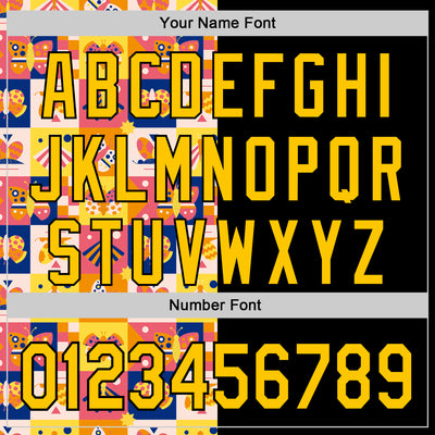 Custom Black Yellow 3D Ambartive Abstract Butterfly Pattern Authentic Baseball Jersey