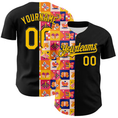 Custom Black Yellow 3D Ambartive Abstract Butterfly Pattern Authentic Baseball Jersey