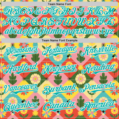 Custom Medium Pink Aqua-White 3D Ambartive Checkered Flower Pattern Authentic Baseball Jersey