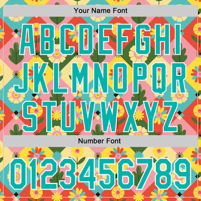 Custom Medium Pink Aqua-White 3D Ambartive Checkered Flower Pattern Authentic Baseball Jersey