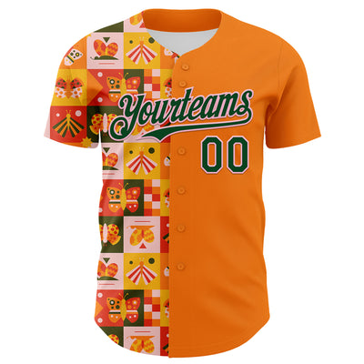 Custom Bay Orange Green-Light Pink 3D Ambartive Checkered Butterfly Pattern Authentic Baseball Jersey