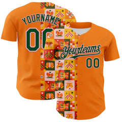 Custom Bay Orange Green-Light Pink 3D Ambartive Checkered Butterfly Pattern Authentic Baseball Jersey