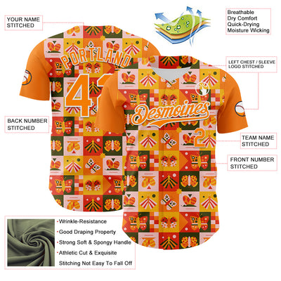 Custom Bay Orange White 3D Ambartive Checkered Butterfly Pattern Authentic Baseball Jersey