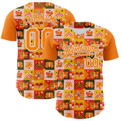 Custom Bay Orange White 3D Ambartive Checkered Butterfly Pattern Authentic Baseball Jersey