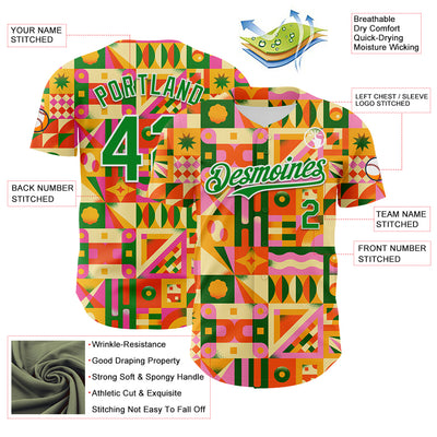 Custom Bay Orange Grass Green-White 3D Ambartive Abstract Geometric Pattern Authentic Baseball Jersey