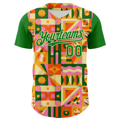 Custom Grass Green Cream 3D Ambartive Abstract Geometric Pattern Authentic Baseball Jersey