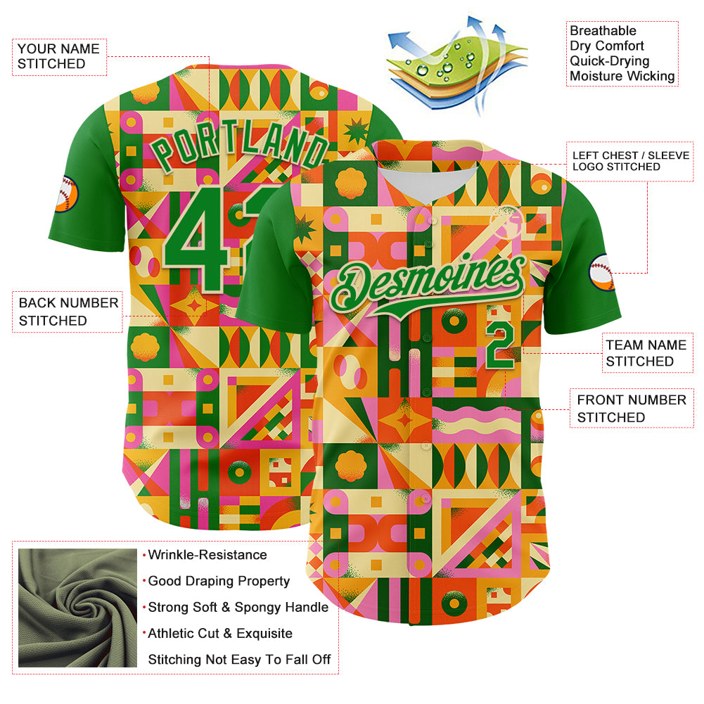 Custom Grass Green Cream 3D Ambartive Abstract Geometric Pattern Authentic Baseball Jersey