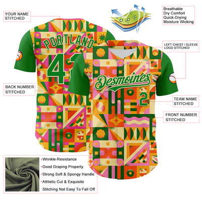 Custom Grass Green Cream 3D Ambartive Abstract Geometric Pattern Authentic Baseball Jersey