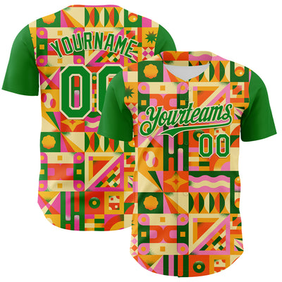 Custom Grass Green Cream 3D Ambartive Abstract Geometric Pattern Authentic Baseball Jersey