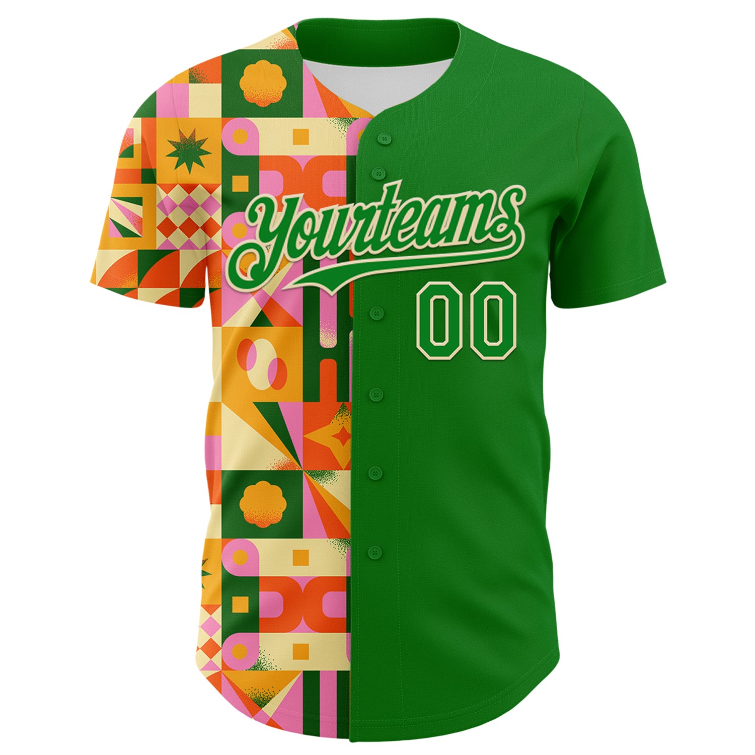 Custom Grass Green Cream 3D Ambartive Abstract Geometric Pattern Authentic Baseball Jersey