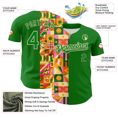 Custom Grass Green Cream 3D Ambartive Abstract Geometric Pattern Authentic Baseball Jersey