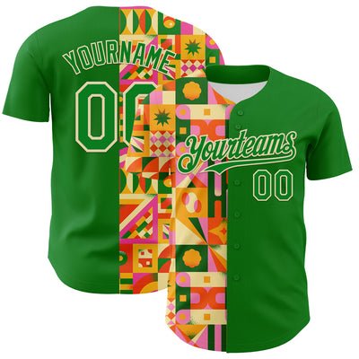 Custom Grass Green Cream 3D Ambartive Abstract Geometric Pattern Authentic Baseball Jersey