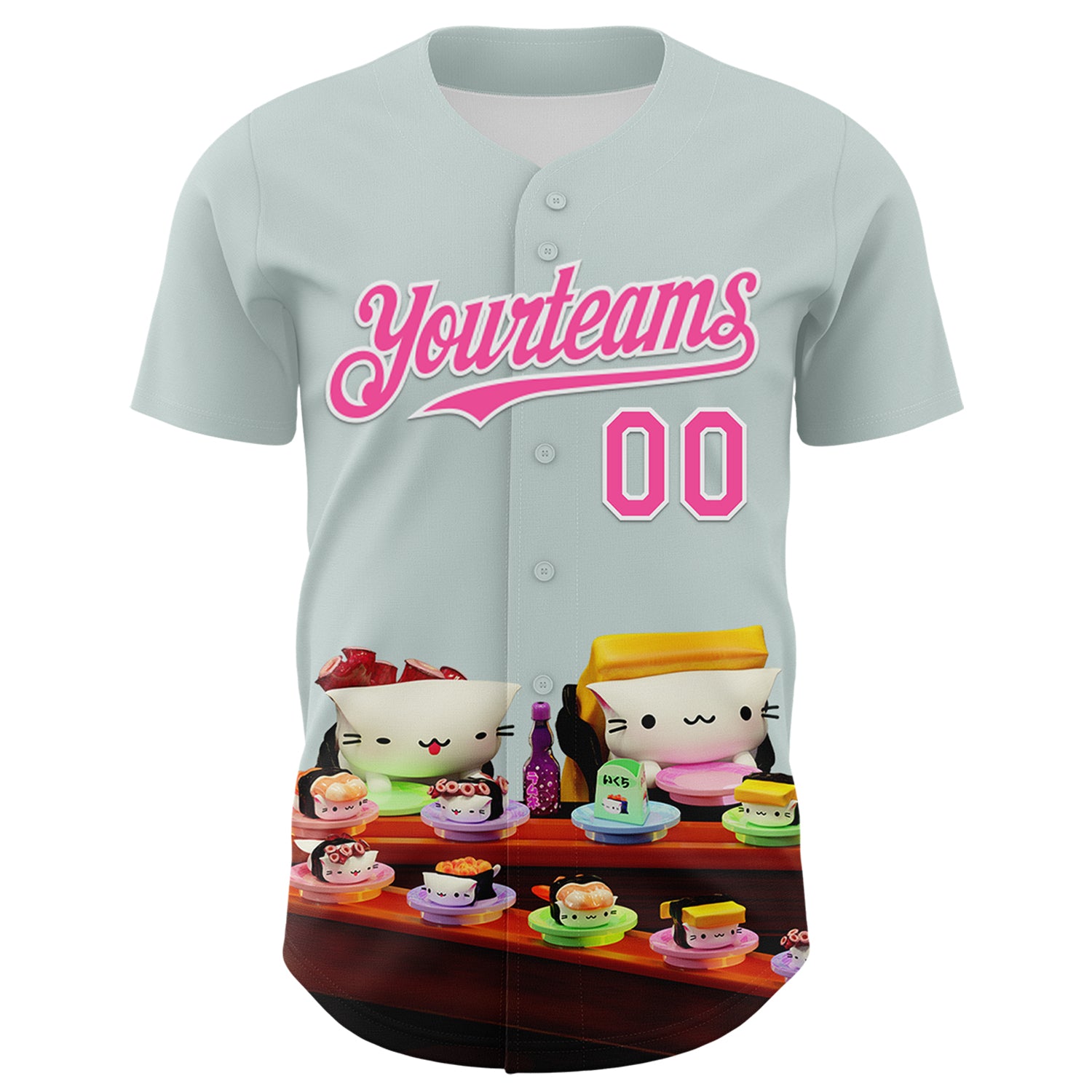 Custom Blue Pink-White 3D Cindy Suen Conveyor Belt Sushi Authentic Baseball Jersey