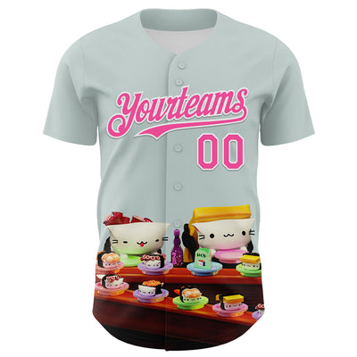 Custom Blue Pink-White 3D Cindy Suen Conveyor Belt Sushi Authentic Baseball Jersey