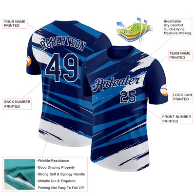 Custom Navy Blue-White 3D Esports Performance T-Shirt