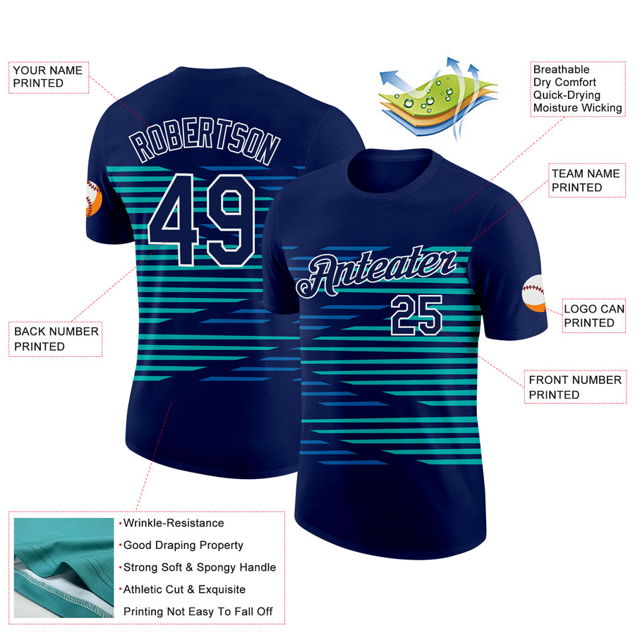 Custom Navy Blue-Aqua 3D Esports Performance T-Shirt