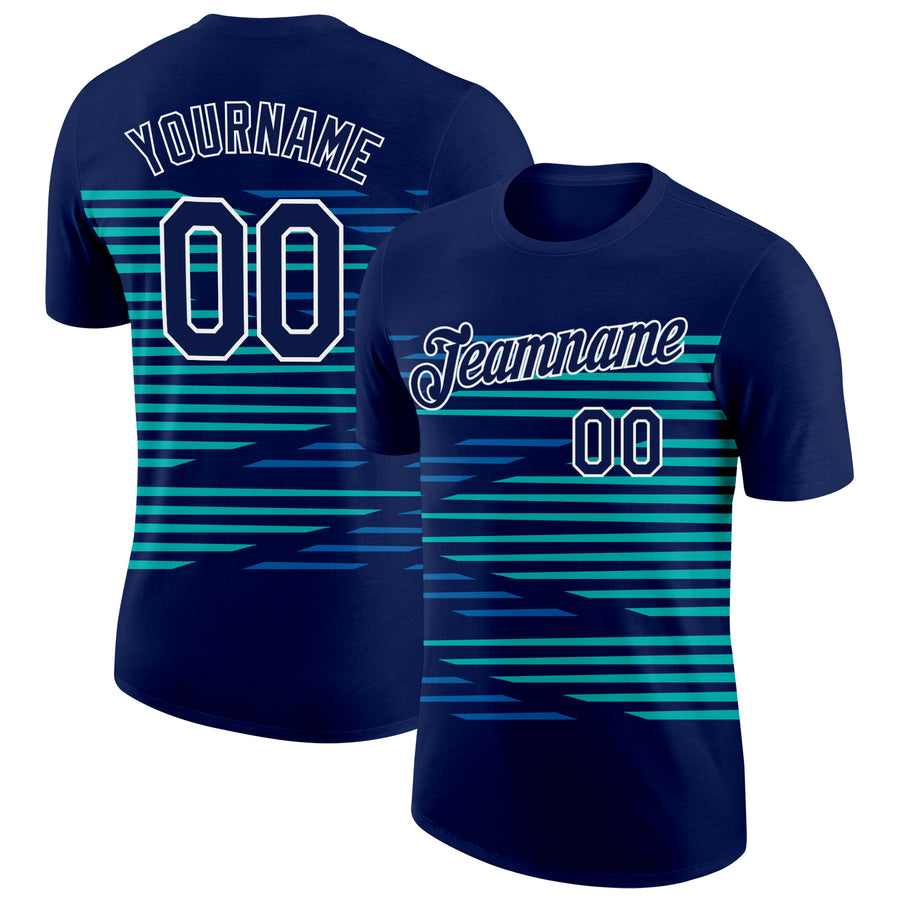 Custom Navy Blue-Aqua 3D Esports Performance T-Shirt