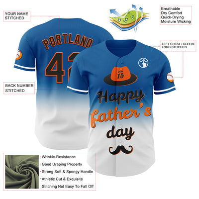 Custom Blue Black-Orange 3D Pattern Design Father's Day Fade Authentic Baseball Jersey