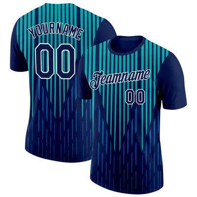 Custom Navy Blue-Aqua 3D Esports Performance T-Shirt