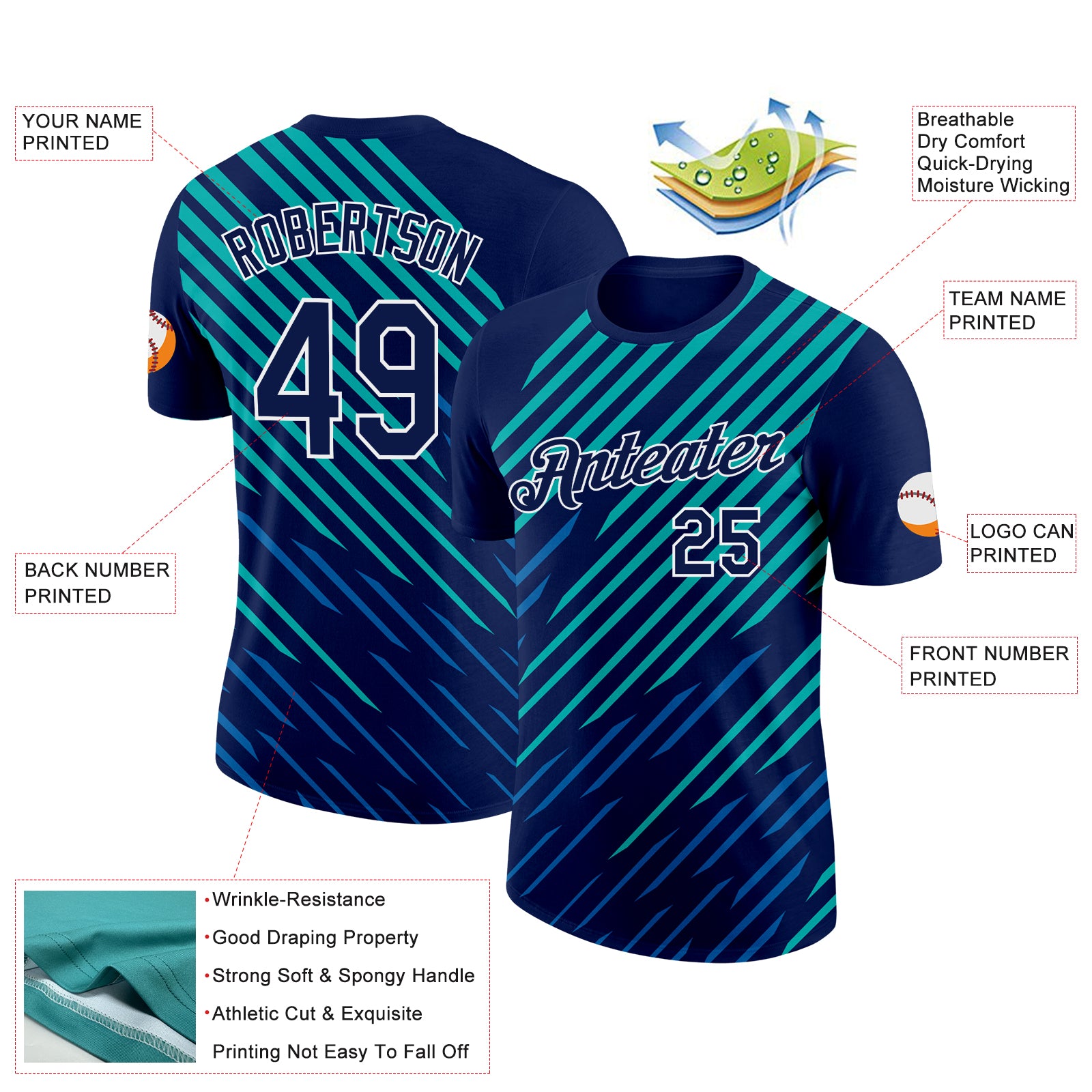 Custom Navy Blue-Aqua 3D Esports Performance T-Shirt