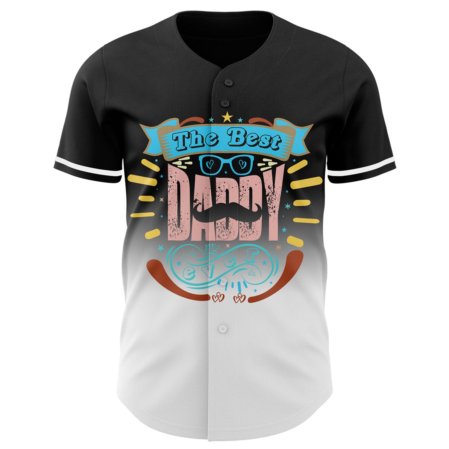 Custom Black White 3D Pattern Design Father's Day Fade Authentic Baseball Jersey