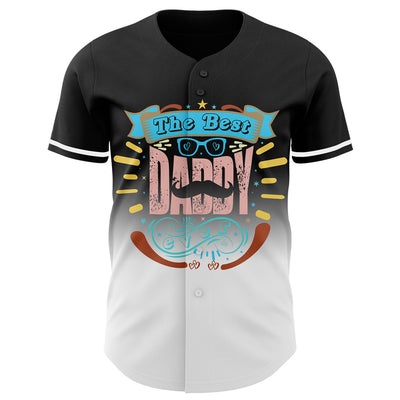 Custom Black White 3D Pattern Design Father's Day Fade Authentic Baseball Jersey