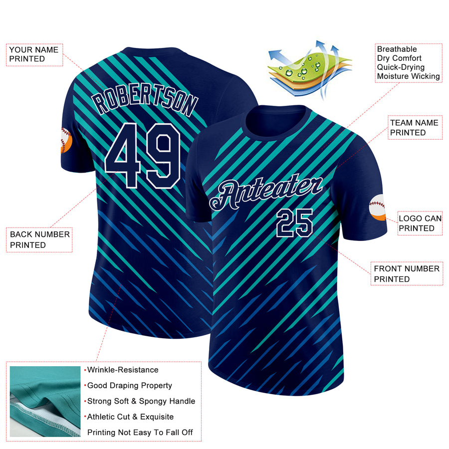 Custom Navy Blue-Aqua 3D Esports Performance T-Shirt