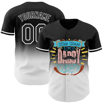 Custom Black White 3D Pattern Design Father's Day Fade Authentic Baseball Jersey