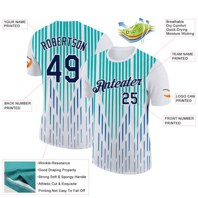 Custom White Navy Blue-Aqua 3D Esports Performance T-Shirt